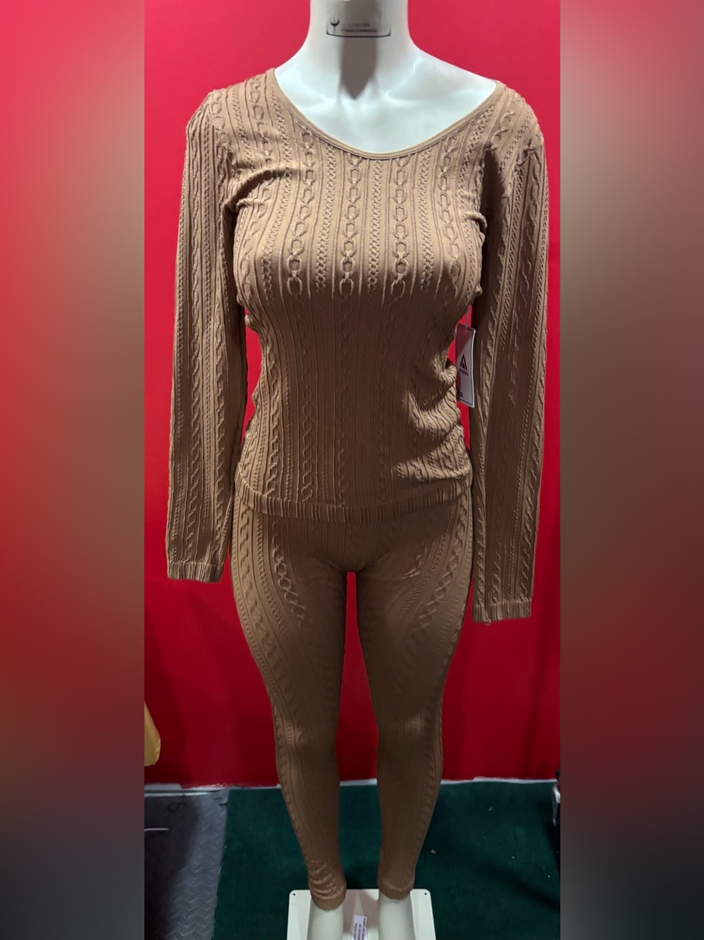 ALL ACCESS Tan Cable Knit Leggings Set